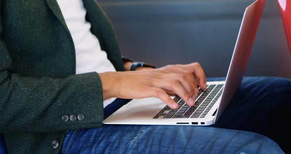 Male Commuter Using Laptop While Travelling in Bus 4k alt