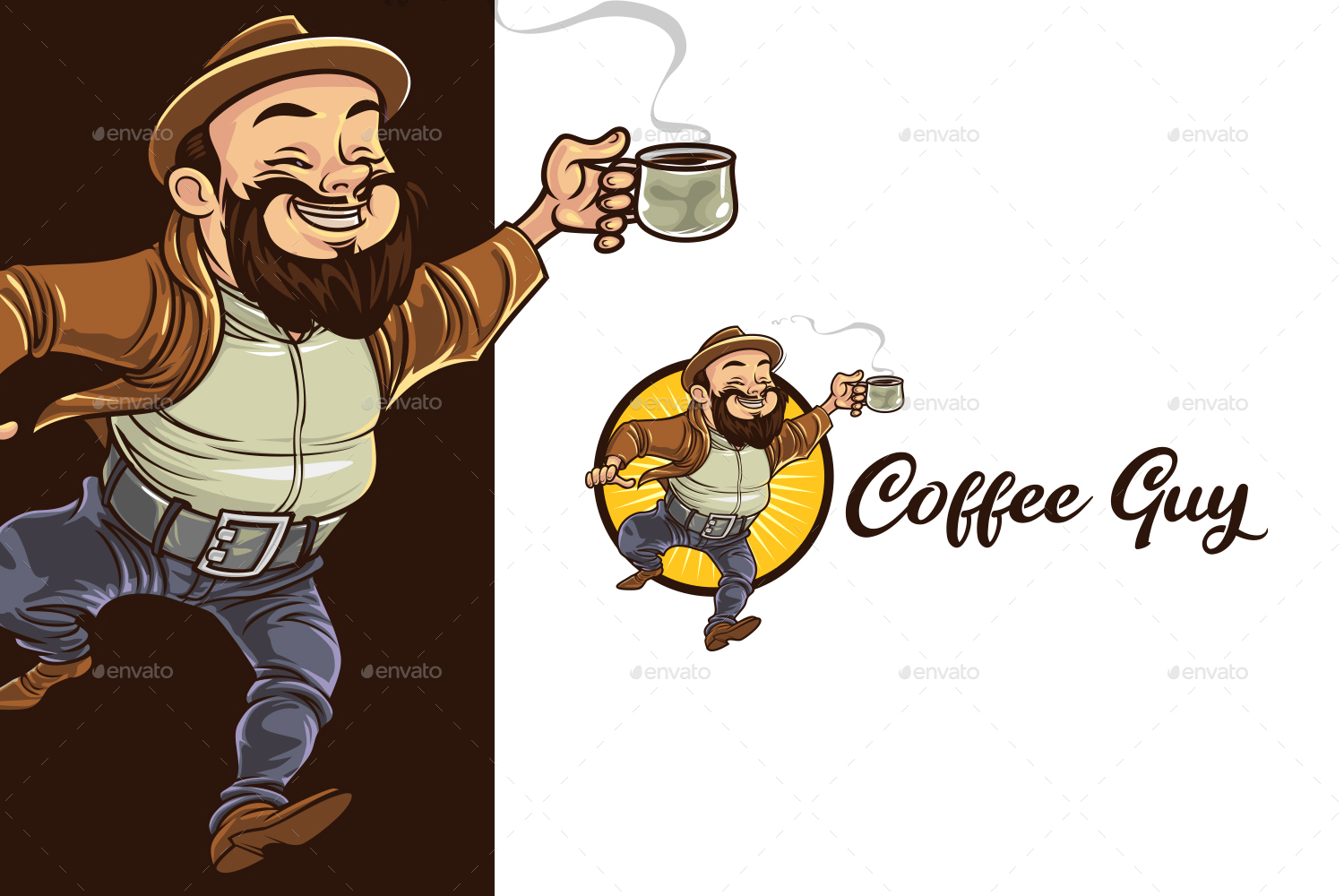 Cartoon Coffee Guy Mascot Logo Templates by Luluwiz GraphicRiver