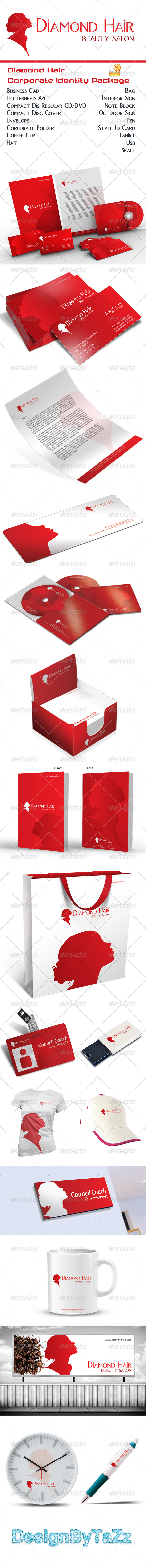Diamond Hair Corporate Identity Package - Stationery Print Templates