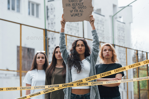 Group of feminist women have protest for their rights outdoors