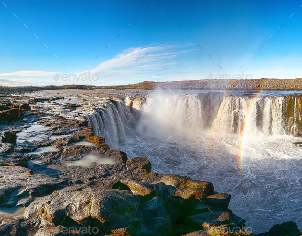 Splendid view of fantastic waterfall and cascades of Selfoss - Stock Photo - Images