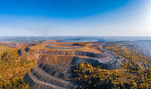 Aerial view of southern mining factory, mine quarry in Ukraine - Stock Photo - Images