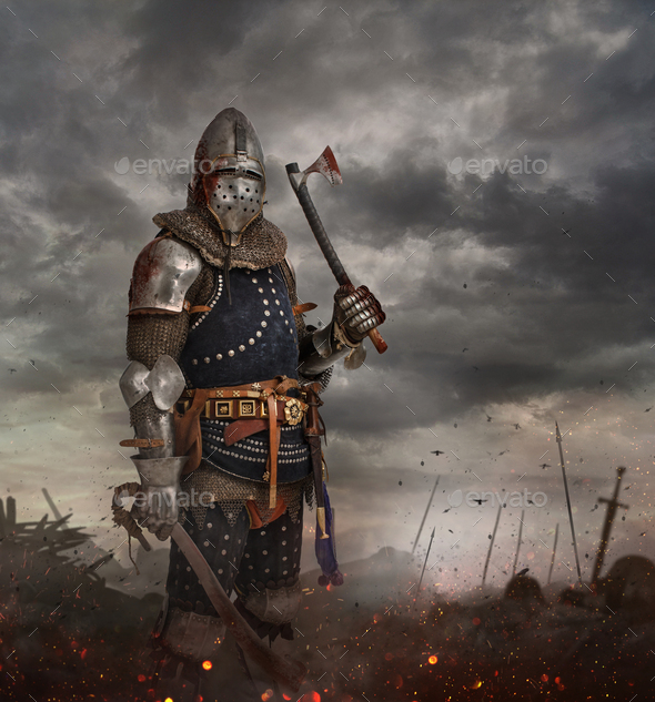 Knight with sword in battlefield. - Stock Photo - Images