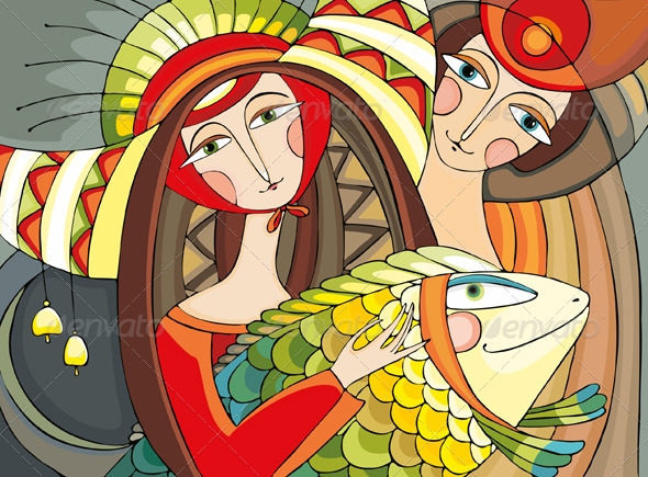 Girl Man Fish - Characters Vectors