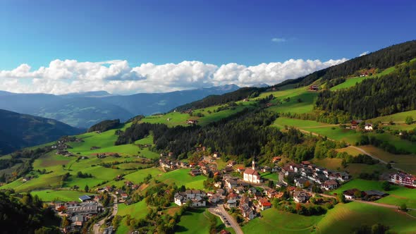 Bird's-eye View of the Valley Among the Mountains in the Province of Bolzano, Dolomites. Autumn in alt