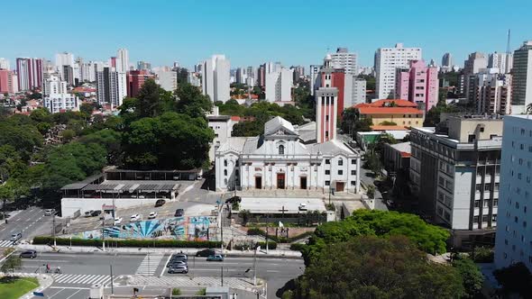 Cathedral, Church Sao Paulo, Brazil (Aerial View, Panorama, Drone Footage) alt