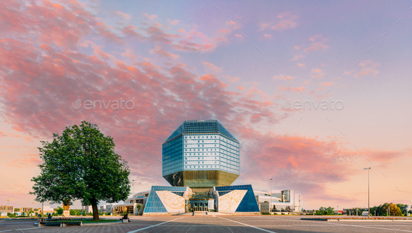 Minsk, Belarus. Panorama Panoramic View Of Building Of National Library Of Belarus In Minsk. Famous - Stock Photo - Images