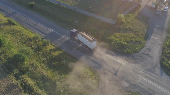 Aerial view of a truck with harvest alt