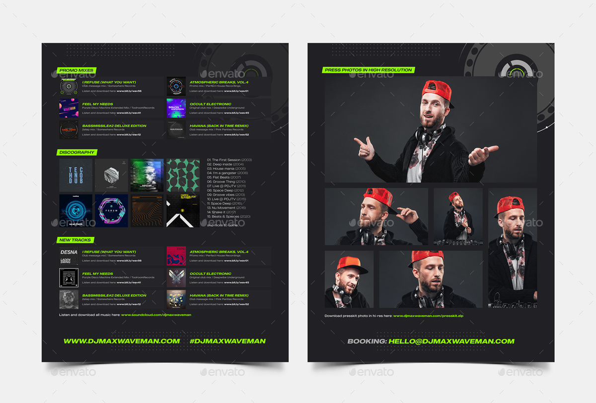 Modern DJ Press Kit & Resume Template, Print Templates | GraphicRiver