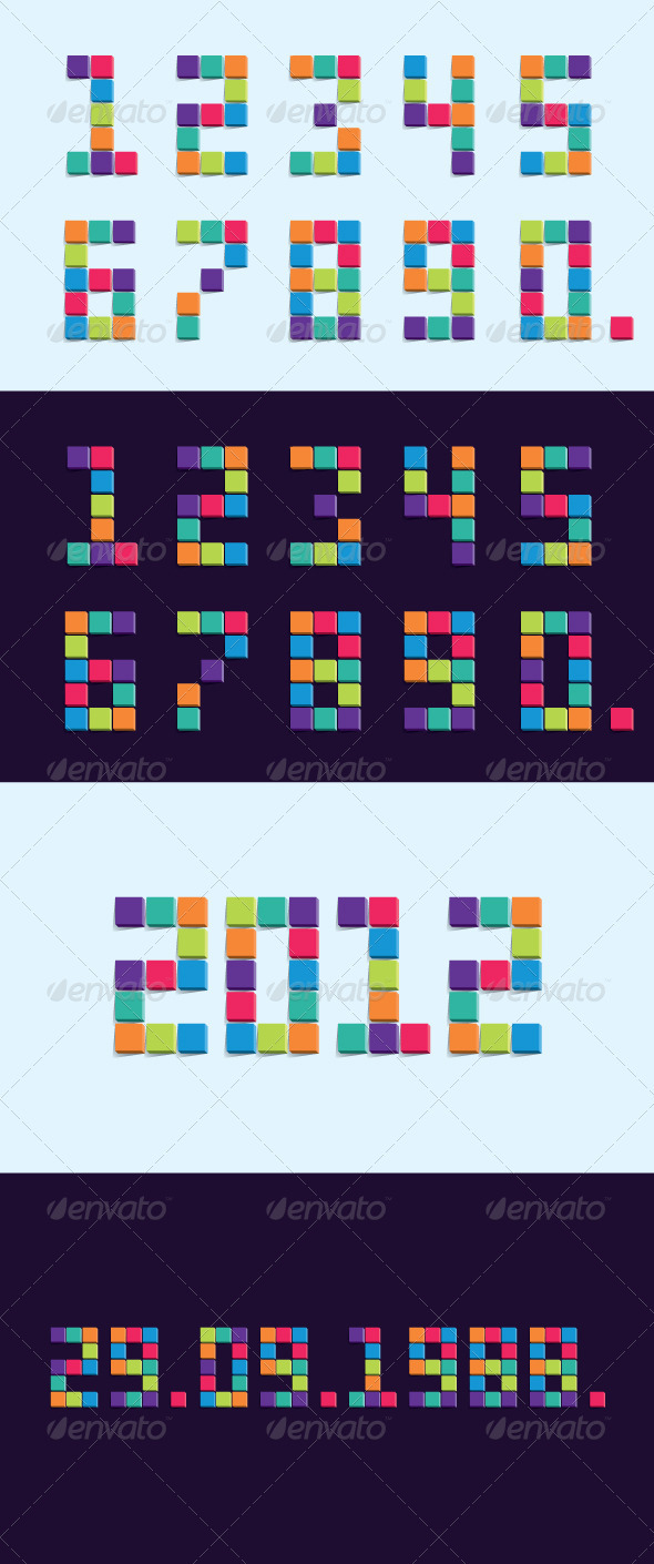 Colorful 3D Pixel(Cube) Numbers - Vectors