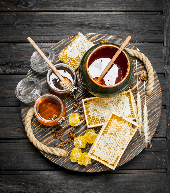Assortment of different types of honey. Stock Photo by Artem_ka2