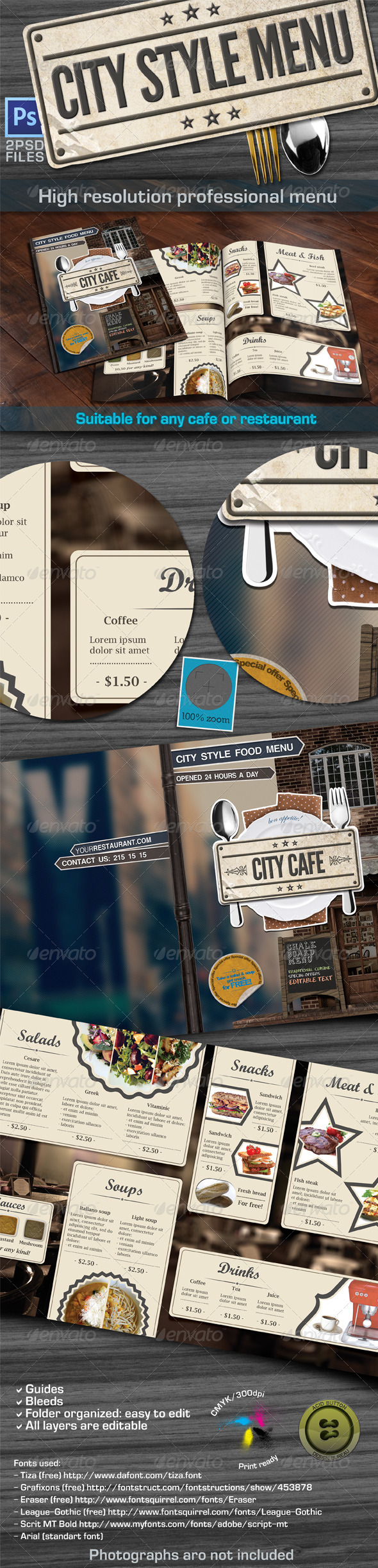 City Style Menu - Food Menus Print Templates