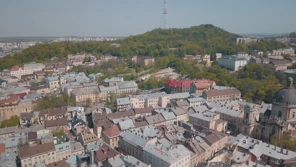 Aerial City Lviv, Ukraine. European City. Popular Areas of the City. Dominican alt