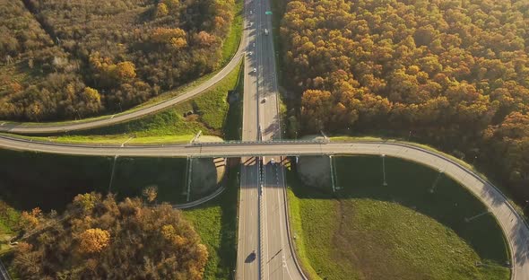 Aerial View Overpass Traffic with Car Move Transport Background in Autumn alt