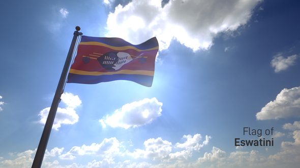 Eswatini / Swaziland Flag on a Flagpole V4 alt