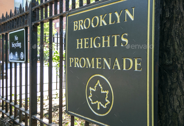 Brooklyn Heights Promenade sign in New York City - Stock Photo - Images