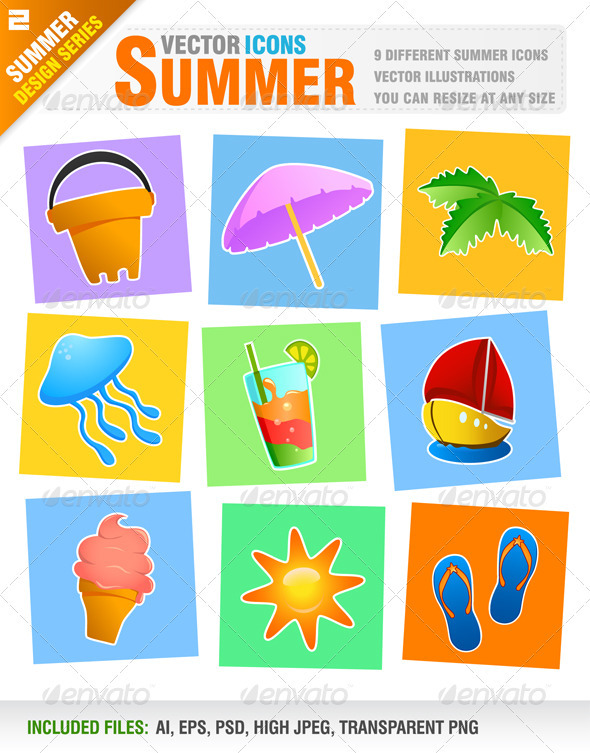 9 summer / holiday icons - Travel Conceptual