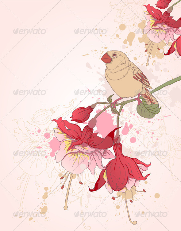 Floral Background with Bird - Flowers & Plants Nature