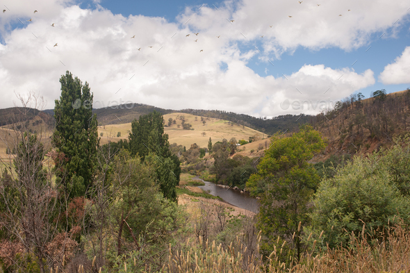 Tambo river viewed from the great alpine road, Victoria, Australia - Stock Photo - Images
