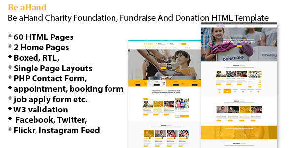Excellent Be aHand Charity Foundation, Fundraise And Donation HTML Template