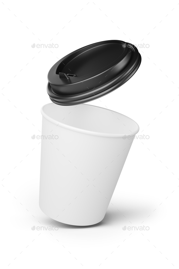 Paper Coffee Cup Black Lid 3D, Incl. to go cup & cafe - Envato