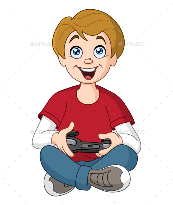 kid playing video game cartoon