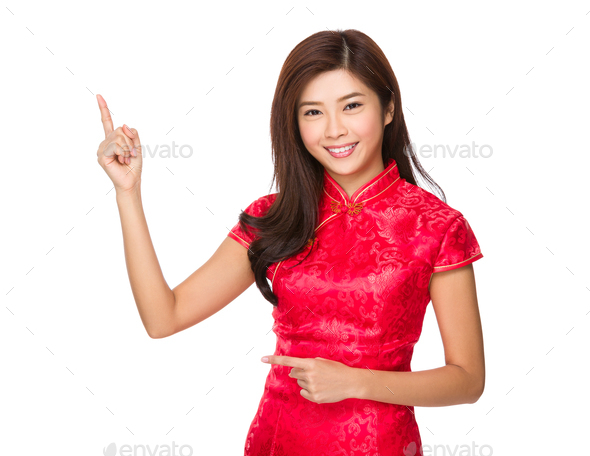 Woman with finger point upwards