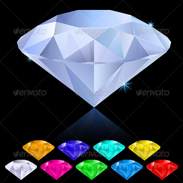 Realistic diamonds in different colors - Man-made Objects Objects