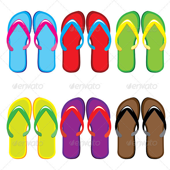 Six pairs of colorful flip flops - Valentines Seasons/Holidays