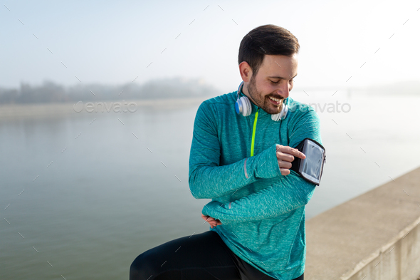 Good music is motivation for running. Sport health exercise concept