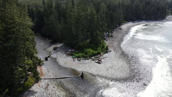 Drone ascending while flying backwards at Sombrio beach on Vancouver Island. Remote and untouched pa alt