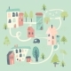 Little Town in Cartoon Style