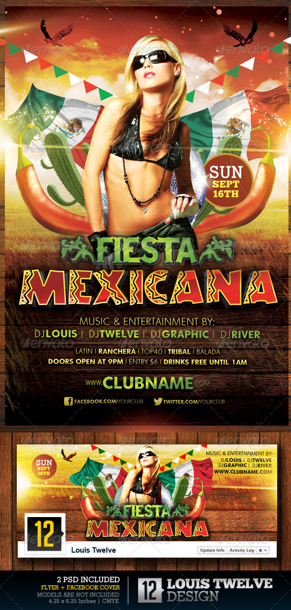 Fiesta Mexicana | Flyer + Facebook Timeline Cover - Clubs & Parties Events
