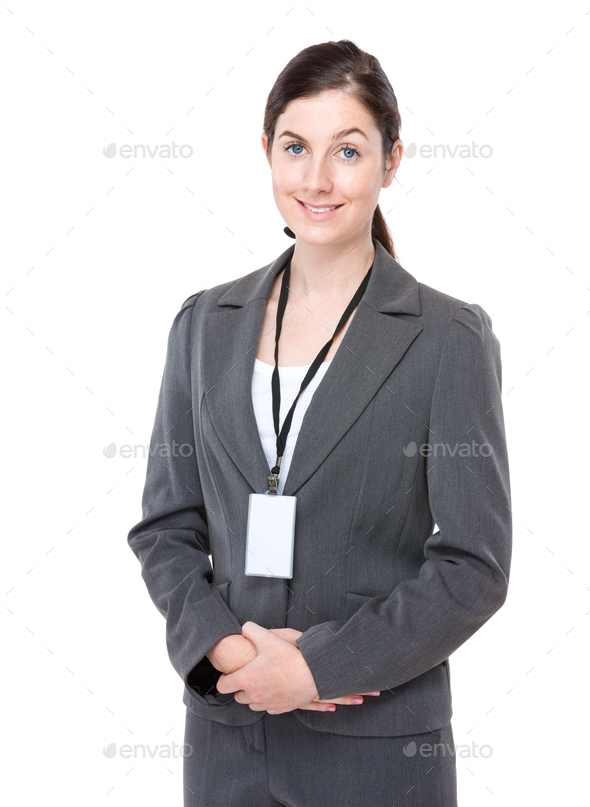 Businesswoman with name badge - Stock Photo - Images