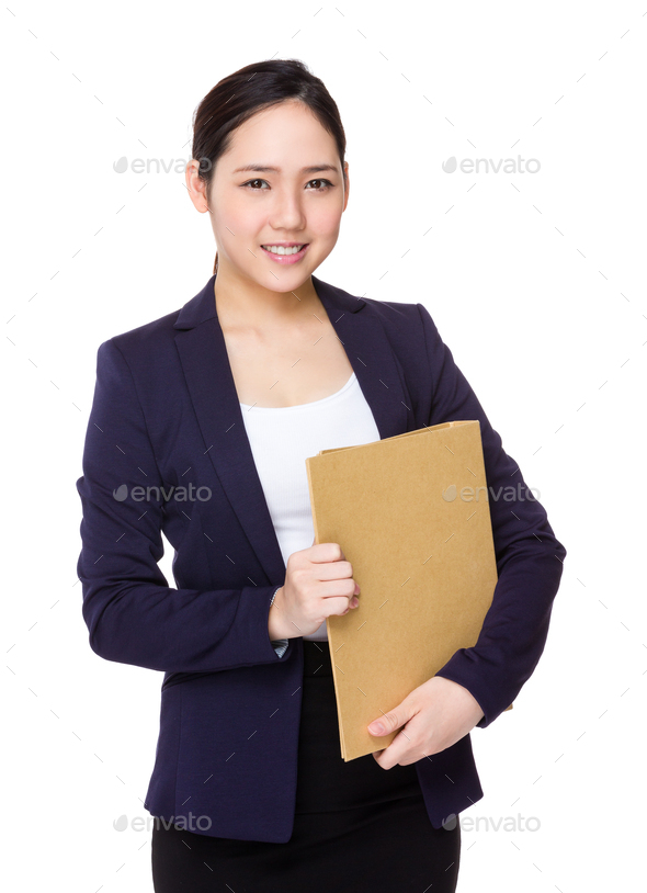 Asian businesswoman carry with folder pad