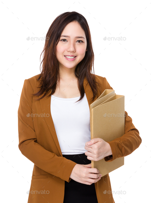 Asian businesswoman hold with folder pad