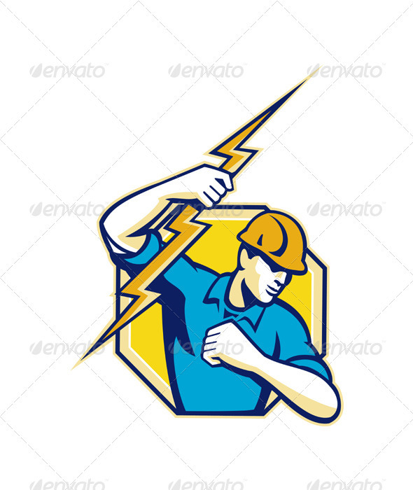 Electrician Construction Worker Retro - Industries Business