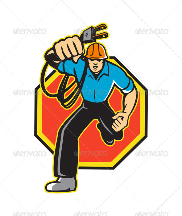 Electrician Worker Running Electrical Plug - Industries Business