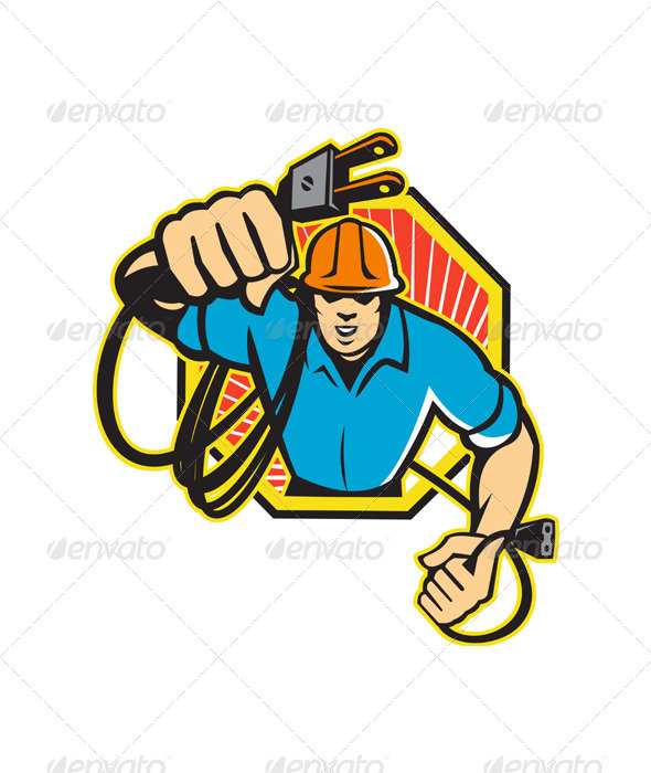 Electrician Construction Worker Retro - Industries Business
