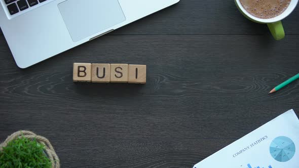 Business Strategy Phrase Made of Cubes, Company Development, Service Expansion alt