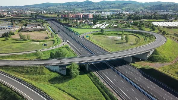 AERIAL WS Empty highways amid Coronavirus pandemic / Florence, Tuscany, Italy