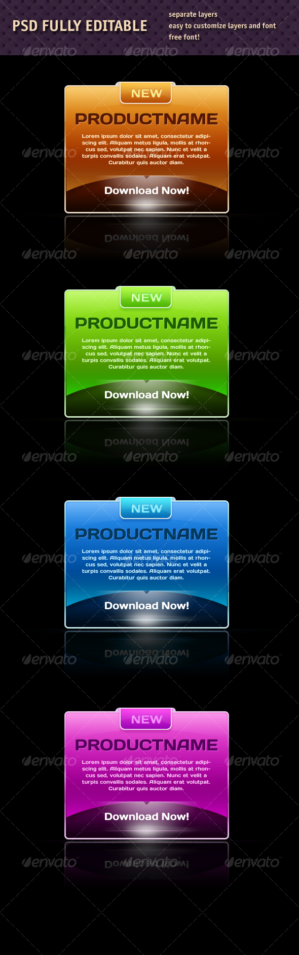 Modern web boxes for showcasing products - Web Elements