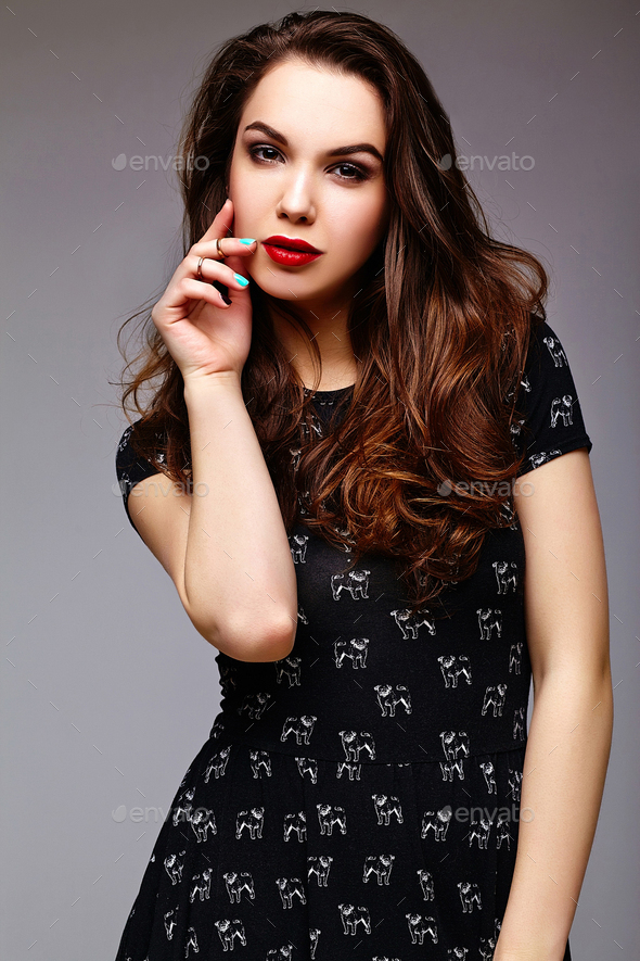 Fashion beautiful young woman model hipster in fashionable black