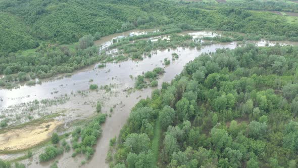 Floods after heavy raining  from above 4K aerial video alt