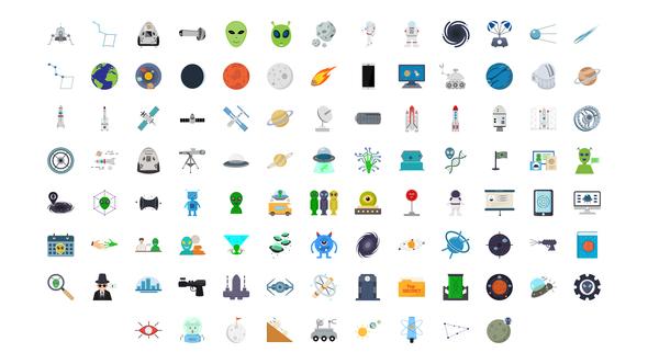 100 SpaceUniverse Icons - VideoHive 30006608