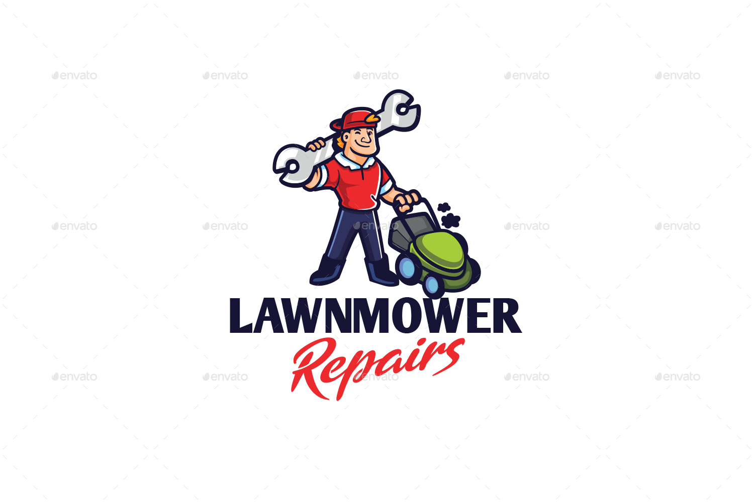 Cartoon Lawn Mower Repair Character Mascot Logo, Logo Templates ...