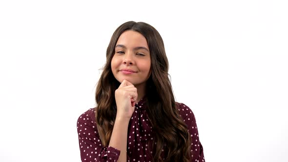 Pondering Child Making Decision and Raised Finger Inspired with Idea Isolated on White Inspiration alt