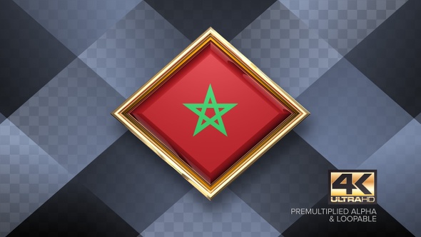 Morocco Flag Rotating Badge 4K Looping with Transparent Background alt