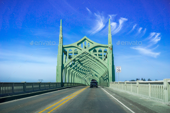 Conde B. McCullough Memorial Bridge, Oregon - Stock Photo - Images