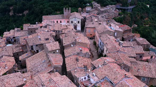 Calcata, medieval italian village in Viterbo province, Lazio ,Italy. Aerial view